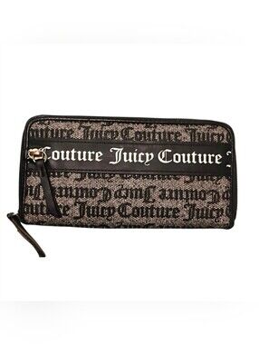 Juicy Couture Black and Beige Logo Jacquard Wristlet